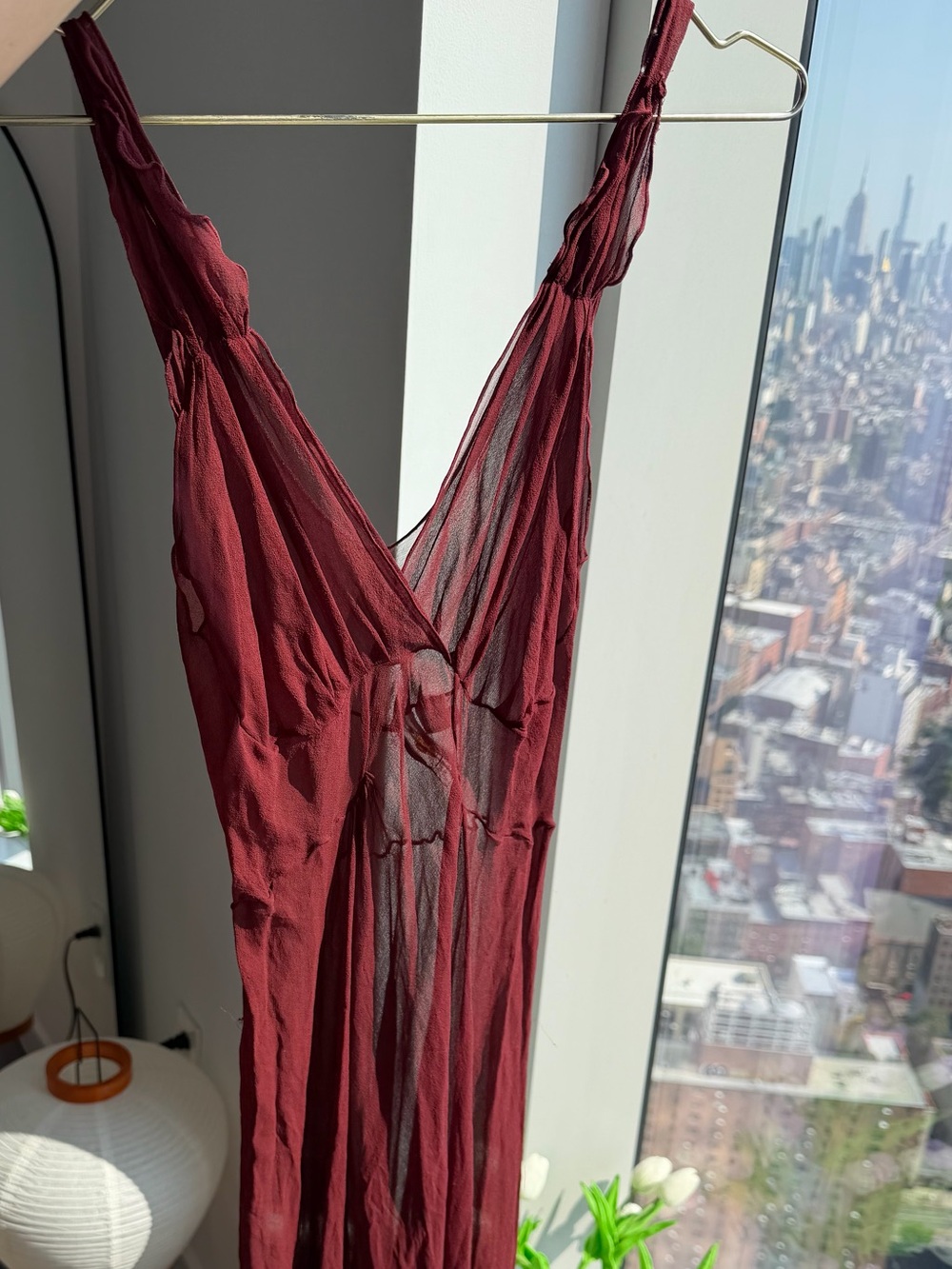 Vintage Mary Green 100% Silk Burgundy Sheer Slip Dress Nightgown | Small